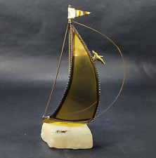 Vintage Demott Brass Sailboat Sculpture on Stone Base Mid Century 10 in Tall picture