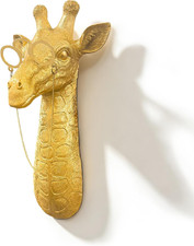 Golden Giraffe Animal Head Wall Decor with Glasses, 11.5X4.5
