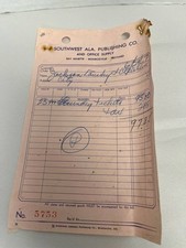 1957 Southwest Ala Publishing Co Receipt Invoice Monroeville Alabama No 5753 picture