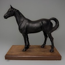 Vintage Hubley Cast Iron Thoroughbred Horse Doorstop Mounted on Wood Base picture