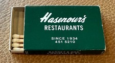 Vintage Hasenour's The Atrium Restaurant Matchbox Louisville KY 1980s Closed picture