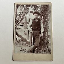 Antique Cabinet Card Photograph Handsome Man Leaning Against Tree Waldron OR picture