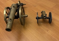 Vintage Miniature Brass Cannon Replicas Cast Iron Carriages Set of 2 picture