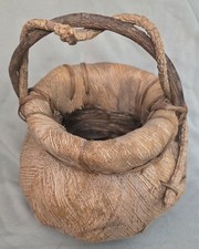 Antique African Coconut Husk, Palm Leaf & Grapevine Woven Basket Vine Handles ￼ picture