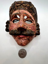 Vintage Folk Art Guatemalan Hand Carved Wood Mask Mayan Conquistador GOOD picture