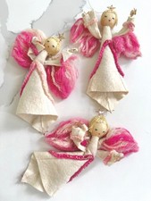 Vintage MCM Handmade Japan Yarn Felt Angels Ornaments Set of 3 picture