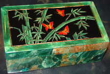 Vtg CHINESE JADE & INLAID ENAMEL BUTTERFLIES Jewelry/ Trinket Box HEAVY 5.25
