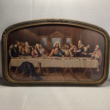 Vintage 1953 The Last Supper Lithograph Framed Religious Wall Art 20.5in picture