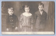 Antique RPPC 3 Children Boys Girl Studio Portrait c1907 Photo Postcard -1210 picture