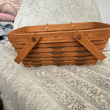 Longaberger Medium Handmade Woven Wood Storage Basket w/ Handle, Brown 1995 picture
