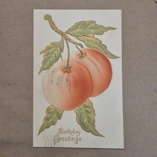Antique Embossed Peach Birthday Greetings Postcard 1909 Worcester MA picture
