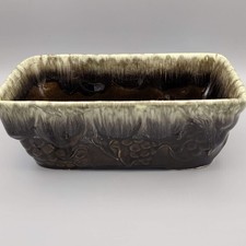 Vintage 1960s Hull Pottery F18 Brown Drip Glaze Grape Rectangle Planter Dish picture