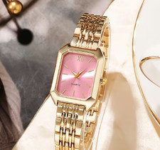 Women's Gold Stainless Steel Quartz Watch - Elegant Square Dial, Water Resistant picture