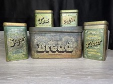 Vtg 70's Tin Bread Coffee Sugar Flour Cheinco Metal Kitchen Canister - Set Of 5 picture