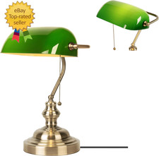 Green Glass Bankers Desk Lamp,Green Bankers Lamp with Brass Finish Base, Traditi picture