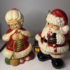 Vintage Set Of Ceramic Atlantic Mold Christmas Mr And Mrs Claus 70s-  picture