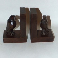 Vintage French Art Deco Carved Wood Falcon / Eagle  Bookends Pair 1930s France picture