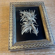 Vintage Khatam Persian Birds Flowers Handmade Frame Wall Art Rare 8.75” X 6.75” picture