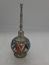 Vintage Moroccan HandPainted Inlay Ceramic & Metal Rose Water Perfume Bottle picture