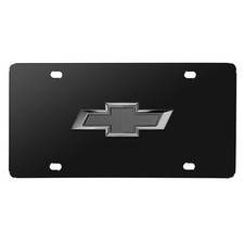Chevrolet 3D Gray Metal Logo on Black Stainless Steel License Plate picture