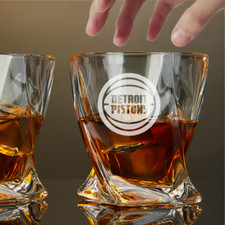 Custom Engraved Detroit Pistons Whiskey Glass – 10 oz Twisted Rocks Glass picture