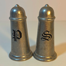 Vintage 1970's Wilton Armetale Salt & Pepper Shakers Gothic Script RWP USA picture