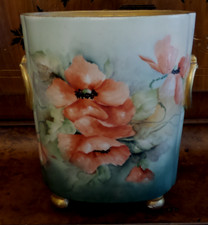 Antique Limoges Hand Painted Floral Poppies Cache Pot Vase Made in France 1890 picture