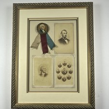 Framed George Washington Ribbon Badge Lincoln Cabinet CDV Portrait Card Group picture