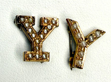 Pair of Antique 1920s Seed Pearl Y Upsilon Fraternity Sorority Badge Guard Pins picture