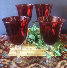 4 Vintage Cristal D'Arques Durand Ruby Red Wine Water Glasses Goblets 8