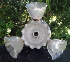 Antique 1910s Flush Mount Ceiling Fixture 4 LIGHT Lamp - MARKED Holophane Shades picture