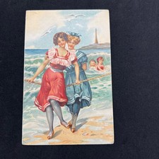 Vintage Antique Bathing Beauties Beach Postcard Atlantic City NJ 1906 Stamp picture