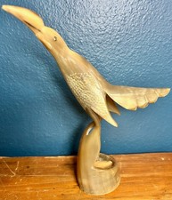 Vintage Hand Carved Horn Heron Bird Candle Holder Folk Art Rhinestone Eyes 11