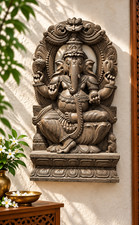 Hand Carved Wooden Ganesha Wall Sculpture Hindu Ganesh Indian Temple Art Decor picture