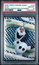 2025 Topps Chrome Disney Olaf #113 Mickey Mouse Black White Shimmer /101 PSA 10 picture