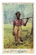 c1906 Detroit Photographic Postcard Young Boy Standing in a Field with a Rake picture