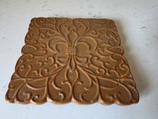 Vintage Frankoma 3TR Brown Pottery Square Fleur-de-lis Scroll Tile Trivet picture