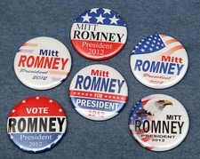 Set of 6 MITT ROMNEY Campaign 2012 Buttons Pinbacks 2 1/4 inch 2.25 Election picture