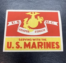 WWII Korea War Era US Marine Corps Serving Window Luggage Decal Homefront USMC picture