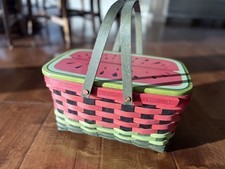 Longaberger RETIRED 2010 Watermelon MEDIUM MARKET BASKET, PROTECTOR, LID So Cute picture