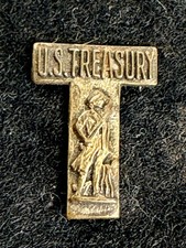 Vintage US Treasury Minuteman T Shaped Lapel Pin Gold Tone Screw Back picture