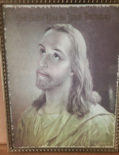 VINTAGE JESUS 'GOD BLESS YOU ON YOUR BIRTHDAY ' PICTURE. RARE picture