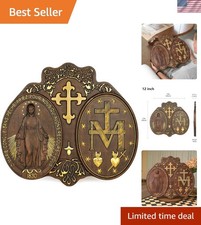 Wooden Virgin Mary Wall Decor Handmade Miracle Medal - 12 Inch picture