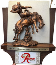 VTG Rainier Beer The Bronc Twister Charles M Russell Rare Wall Plaque Display picture