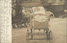 LYNN MASS MA Boston Street Chubby Baby Antique Baby Carriage Antique RPPC picture