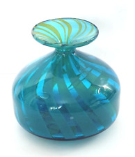 VTG Michael Harris MDINA Glass Ming Blue & Green Glass Vase Malta Rare Signed  picture