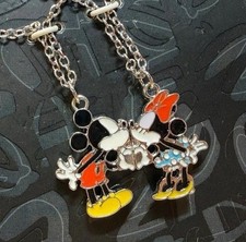 2 Pc Disney Jewelry Lot -Mickey & Minnie Couple Kissing Necklace & Earrings NEW picture
