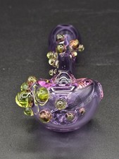 Clear Purple With Fluorescent Green Hand Blown American Made Glass Pipe 4.5