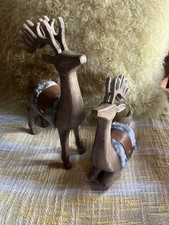 VTG Wooden Dears Set 2 Hand Carved Classic and Modern Styles Holidays Clean picture