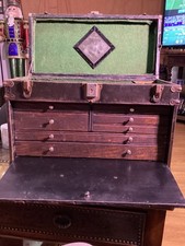 Antique MACHINISTS 7 DRAWER OAK CABINET W/TIN OVERLAY TOOL CHEST Industrial Art picture